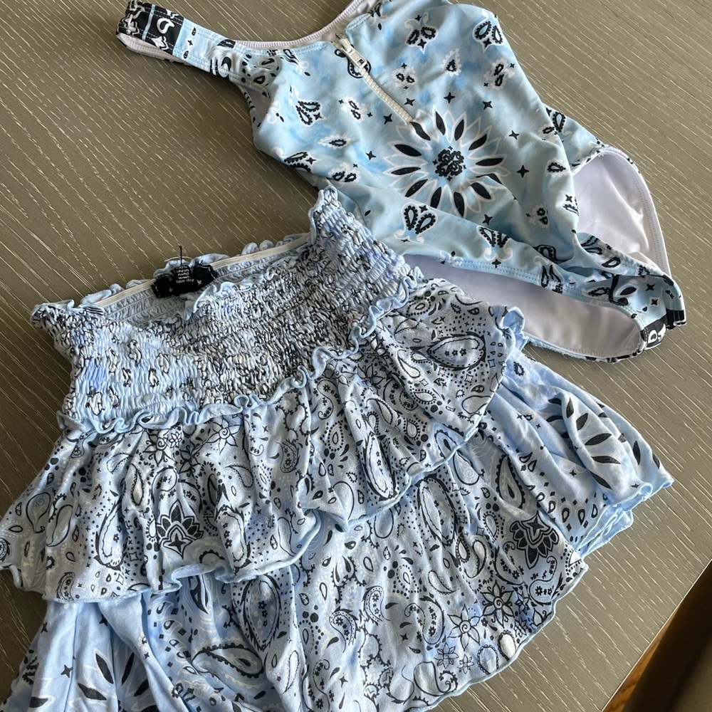 FBZ Blue Paisley Swimsuit and Skirt Set